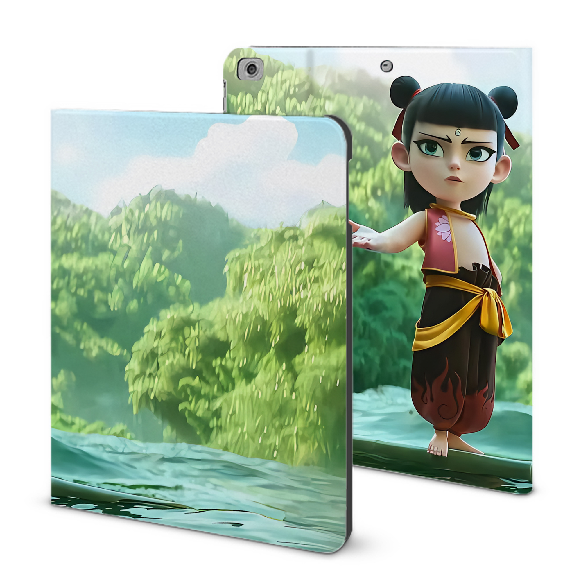 （画像用） Ne Zha 2 ナタ 魔童の大暴れ IPad ケース ブック型 PUレザー TPU 耐衝撃 軽量 薄型 ペン収納なし 全面保護 IPad 各モデル対応